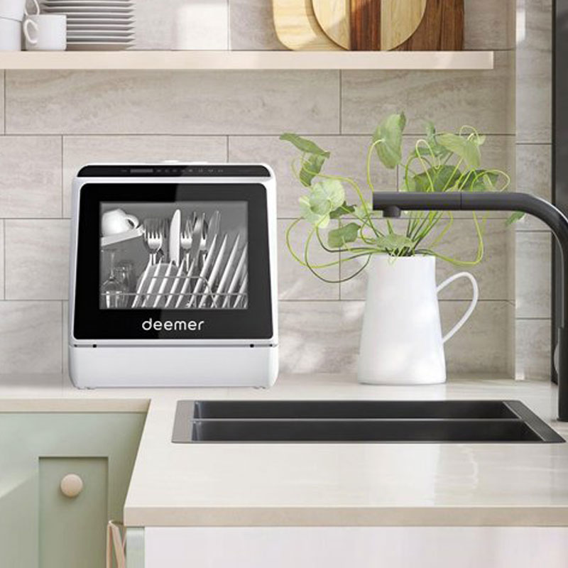 Deemer Mini Vaatwasser Afwasmachine Vrijstaand - Vaatwassers Afwasmachine Reiniger - Camping Vaatwasser Compact Smalle Kleine - Met Waterreservoir & Kraanaansluiting Zonder Watertoevoer - Wit