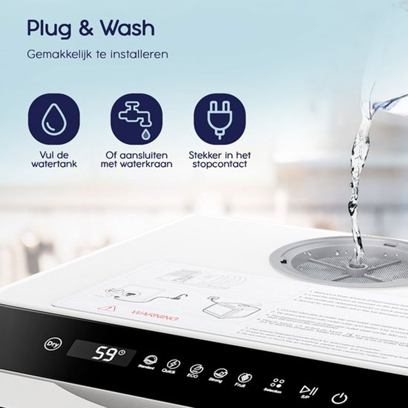 Deemer Mini Vaatwasser Afwasmachine Vrijstaand - Vaatwassers Afwasmachine Reiniger - Camping Vaatwasser Compact Smalle Kleine - Met Waterreservoir & Kraanaansluiting Zonder Watertoevoer - Wit