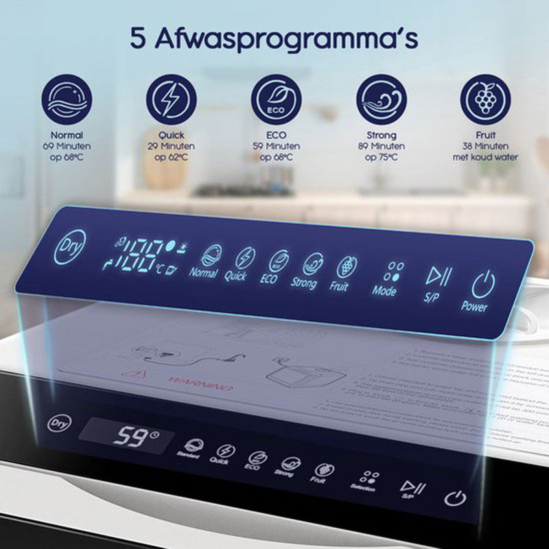 Deemer Mini Vaatwasser Afwasmachine Vrijstaand - Vaatwassers Afwasmachine Reiniger - Camping Vaatwasser Compact Smalle Kleine - Met Waterreservoir & Kraanaansluiting Zonder Watertoevoer - Wit