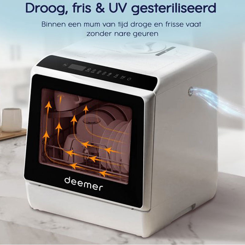 Deemer Mini Vaatwasser Afwasmachine Vrijstaand - Vaatwassers Afwasmachine Reiniger - Camping Vaatwasser Compact Smalle Kleine - Met Waterreservoir & Kraanaansluiting Zonder Watertoevoer - Wit