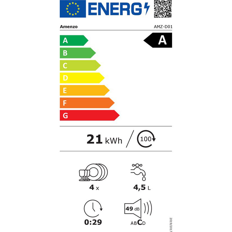 Amenzo® - Mini Vaatwasser - Inclusief App - Energielabel A - 900 Watt - 5 Programma's - Wit - Afwasmachine - Met Waterreservoir