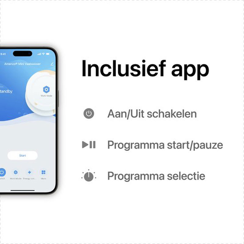 Amenzo® - Mini Vaatwasser - Inclusief App - Energielabel A - 900 Watt - 5 Programma's - Wit - Afwasmachine - Met Waterreservoir