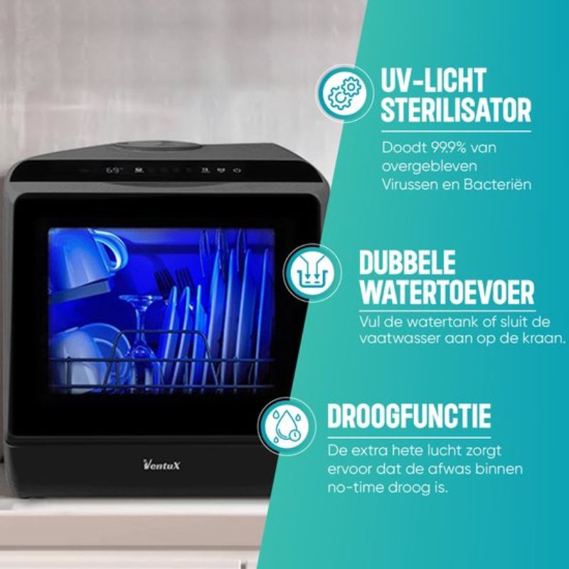 Ventux®-Mini-Vaatwasser-Incl.-App-–-Afwasmachine-–-5-Programmas-–-900-Watt-–-425-x-428-x-458-cm-Zwart
