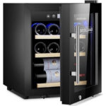 BODEGA43-12C - Design klein wijnkoelkast met compressor - 12 flessen - 3 houten lades - Vrijstaand wijnklimaatkast - Zwart