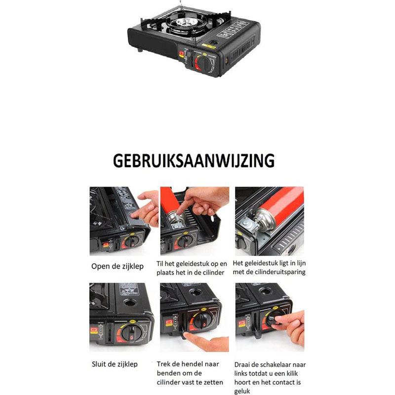 Camping kooktoestel - Draagbaar Gasfornuis - Incl. 6x gasflessen en koffer