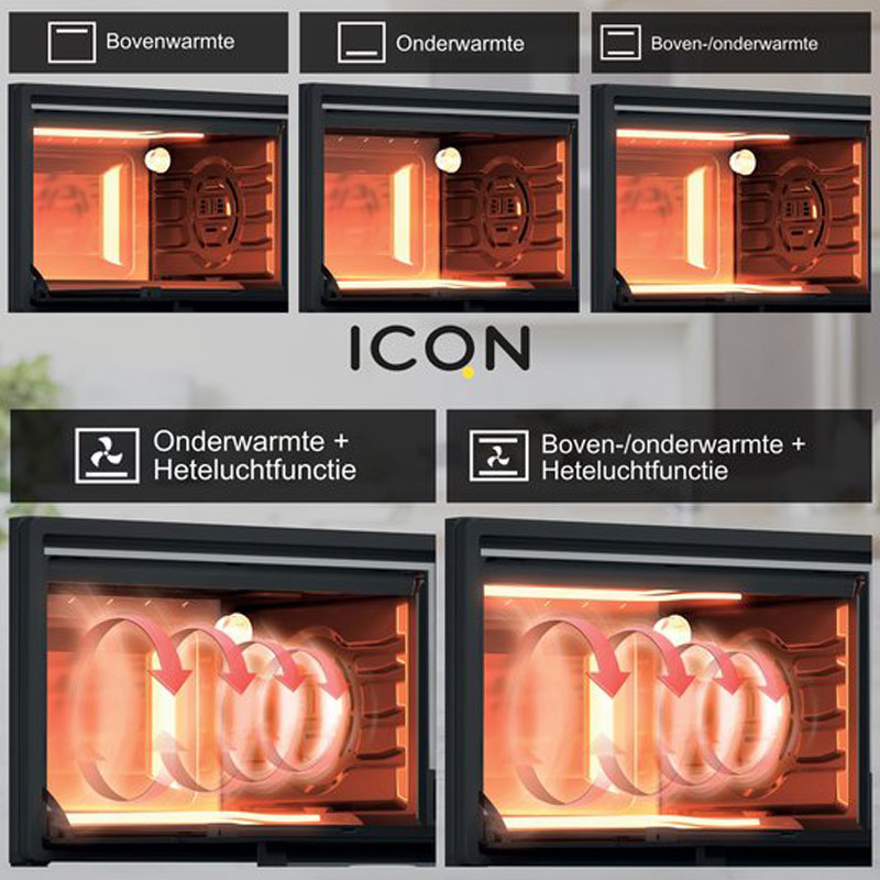 Merkador Vrijstaande oven - 60 liter, 1800 Watt, hetelucht, geëmailleerd