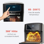 KitchenBrothers Mini Oven - Airfryer - 12L Heteluchtfriteuse - 1500W - met Kookboek - Zwart