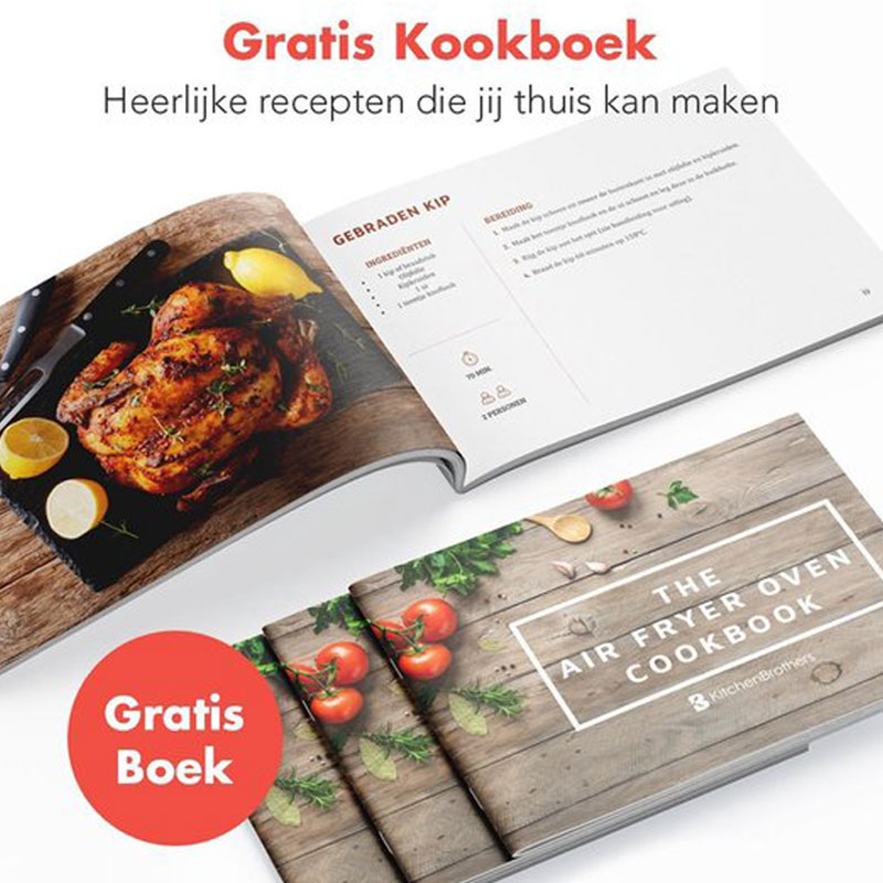 KitchenBrothers Mini Oven - Airfryer - 12L Heteluchtfriteuse - 1500W - met Kookboek - Zwart