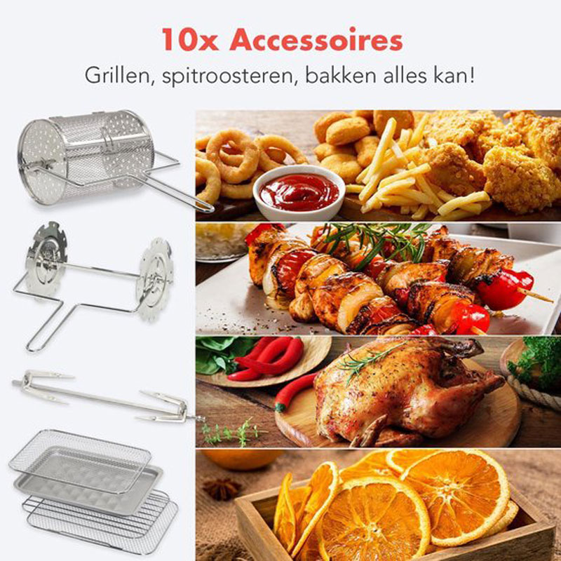 KitchenBrothers Mini Oven - Airfryer - 12L Heteluchtfriteuse - 1500W - met Kookboek - Zwart