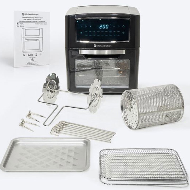 KitchenBrothers Mini Oven - Airfryer - 12L Heteluchtfriteuse - 1500W - met Kookboek - Zwart
