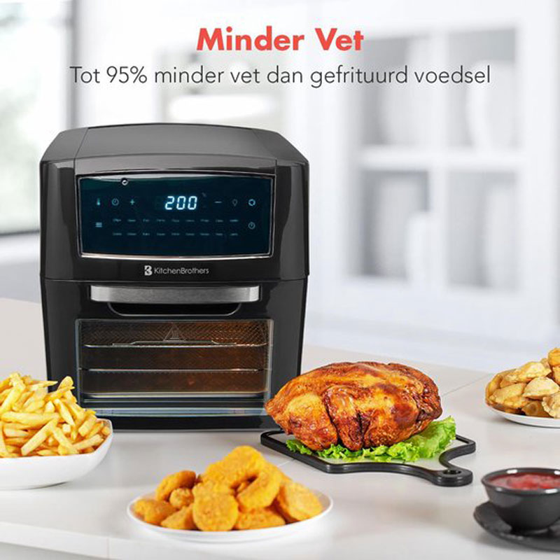 KitchenBrothers Mini Oven - Airfryer - 12L Heteluchtfriteuse - 1500W - met Kookboek - Zwart