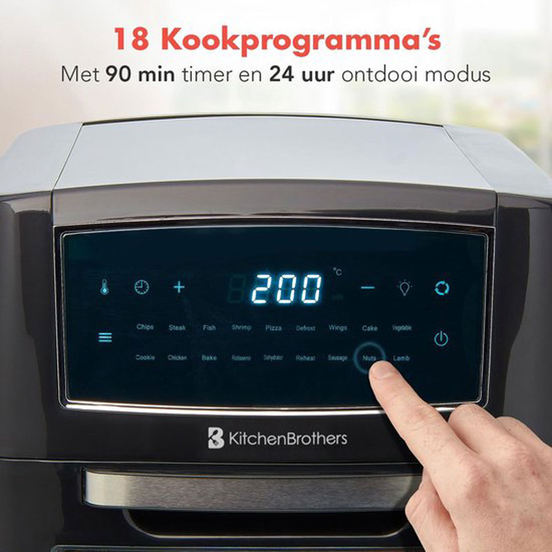 KitchenBrothers Mini Oven - Airfryer - 12L Heteluchtfriteuse - 1500W - met Kookboek - Zwart
