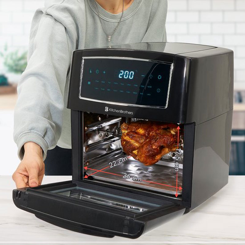 KitchenBrothers Mini Oven - Airfryer - 12L Heteluchtfriteuse - 1500W - met Kookboek - Zwart