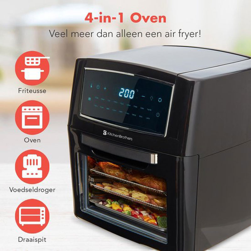 KitchenBrothers Mini Oven - Airfryer - 12L Heteluchtfriteuse - 1500W - met Kookboek - Zwart
