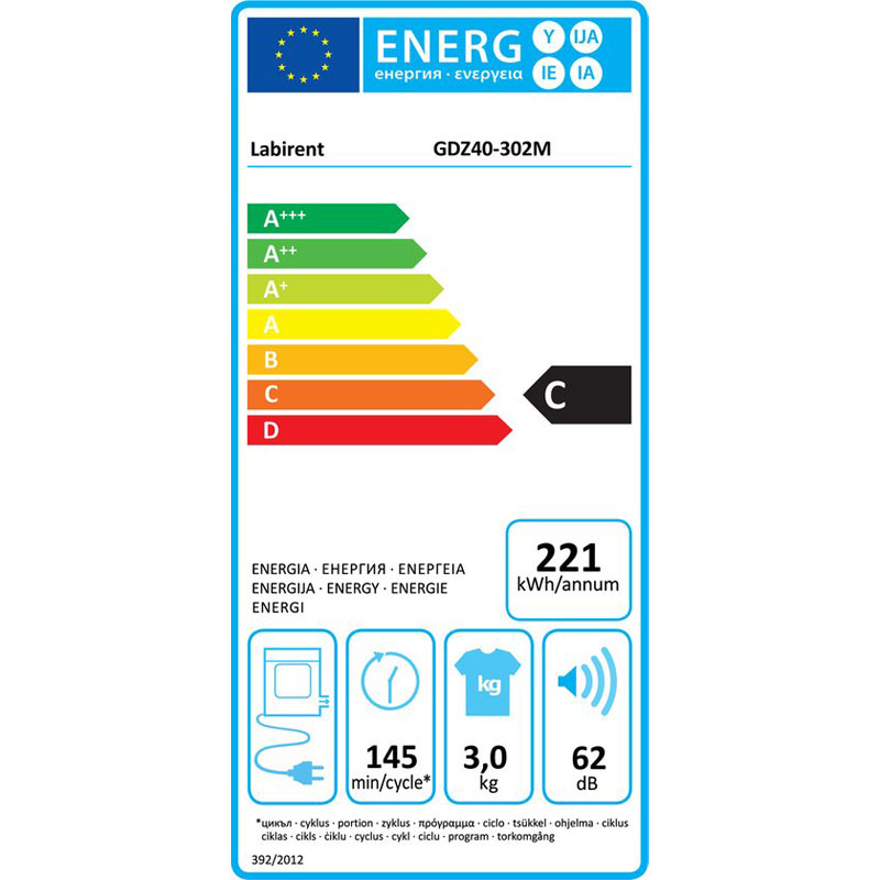 Labirent GDZ40-302M - Mini Wasdroger - 3 Kg Laadvermogen - Luchtafvoerdroger - Kleine Vrijstaande Droger - Wit/Zwart