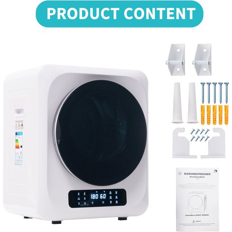 Merax Mini Wasdroger met Wandmontage - Droger tot 4 kg Capaciteit - 6 Programma's - Energieklasse C - Wit