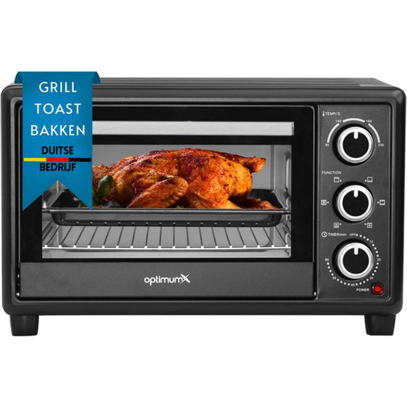 OptimumX Vrijstaande Oven - 20L - Kleine Oventje - Pizzaoven - Mini Oven - Camping Oven - Hetelucht - Timer - Zwart - 1380 Watt