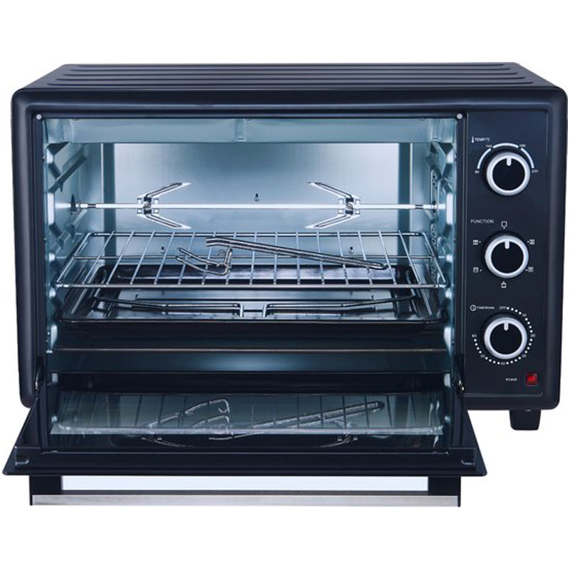 OptimumX Vrijstaande Ovens, 60 Liter Mini Oven – Convectie Oventje - Hetelucht - Draaispit - Timer - Zwart - 2200 Watt