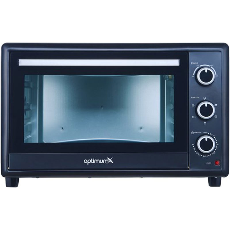 OptimumX Vrijstaande Ovens, 60 Liter Mini Oven – Convectie Oventje - Hetelucht - Draaispit - Timer - Zwart - 2200 Watt