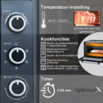 OptimumX Vrijstaande Ovens, 60 Liter Mini Oven – Convectie Oventje - Hetelucht - Draaispit - Timer - Zwart - 2200 Watt