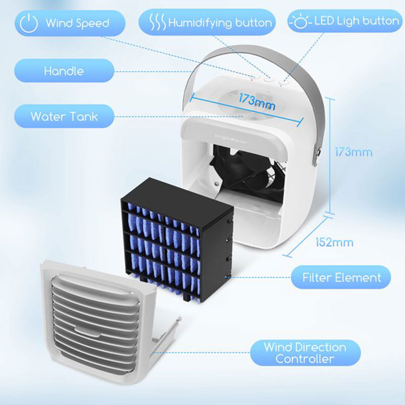 Aigostar Draagbare Aircooler - Mobiele Mini Airco - Draadloze Luchtkoeler met water tank - Luchtbevochtiger functie - USB Aircooler - mist ventilator - Tafelventilator