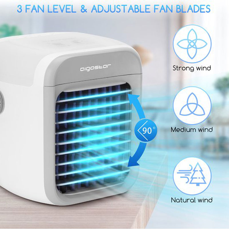 Aigostar Draagbare Aircooler - Mobiele Mini Airco - Draadloze Luchtkoeler met water tank - Luchtbevochtiger functie - USB Aircooler - mist ventilator - Tafelventilator