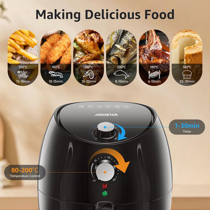 Aigostar Hayden 30PYC - Airfryer - Hetelucht Friteuse - 360 snelle warmtecirculatie - Compact - 3.5L - 1500W - Zwart