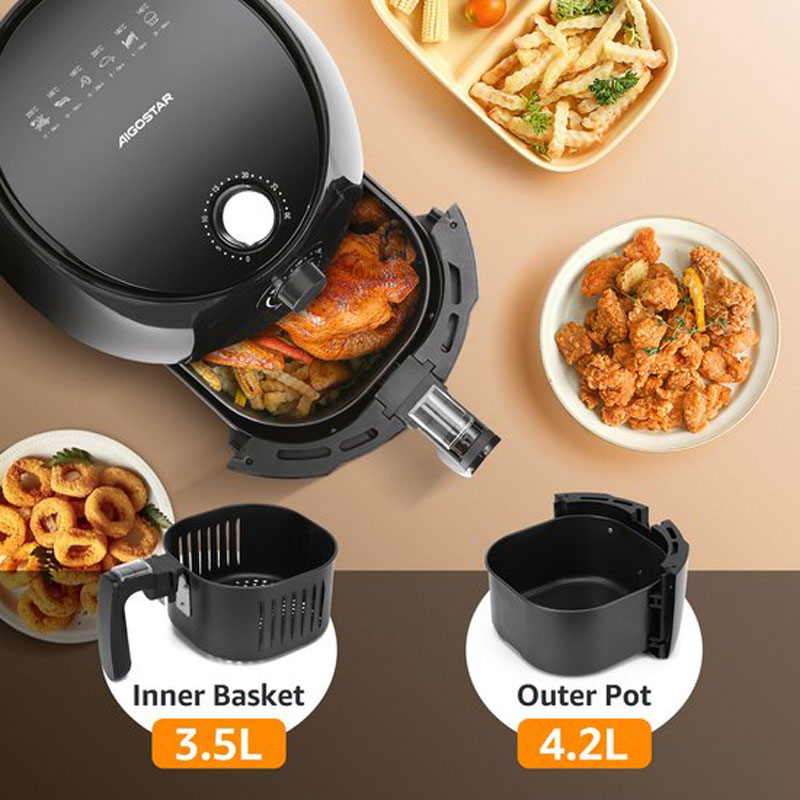 Aigostar Hayden 30PYC - Airfryer - Hetelucht Friteuse - 360 snelle warmtecirculatie - Compact - 3.5L - 1500W - Zwart