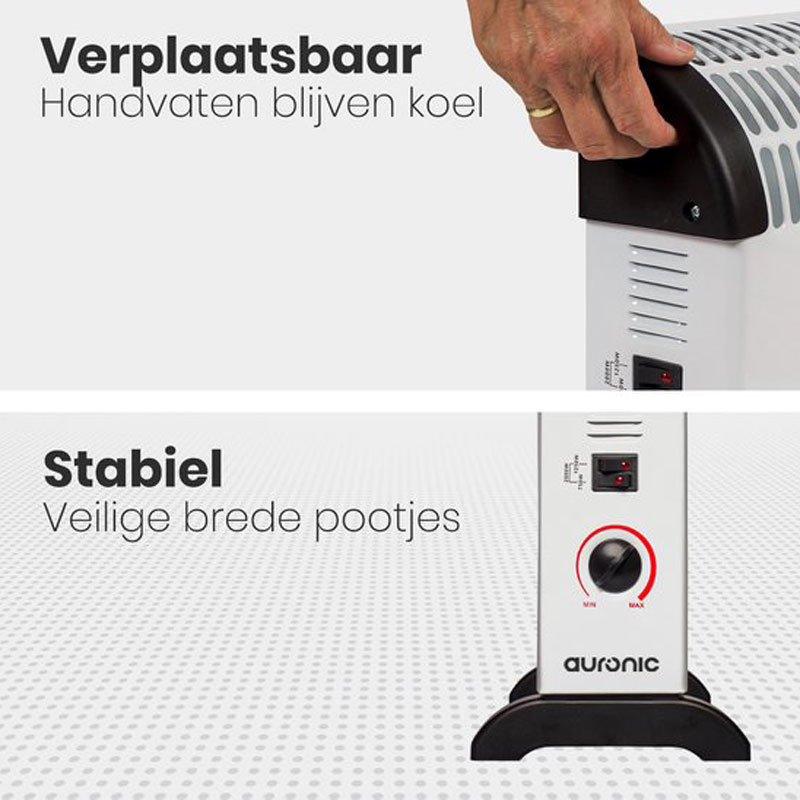 Auronic Elektrische Convectorkachel - 750/1250/2000 Watt - Verstelbare Thermostaat - Wit
