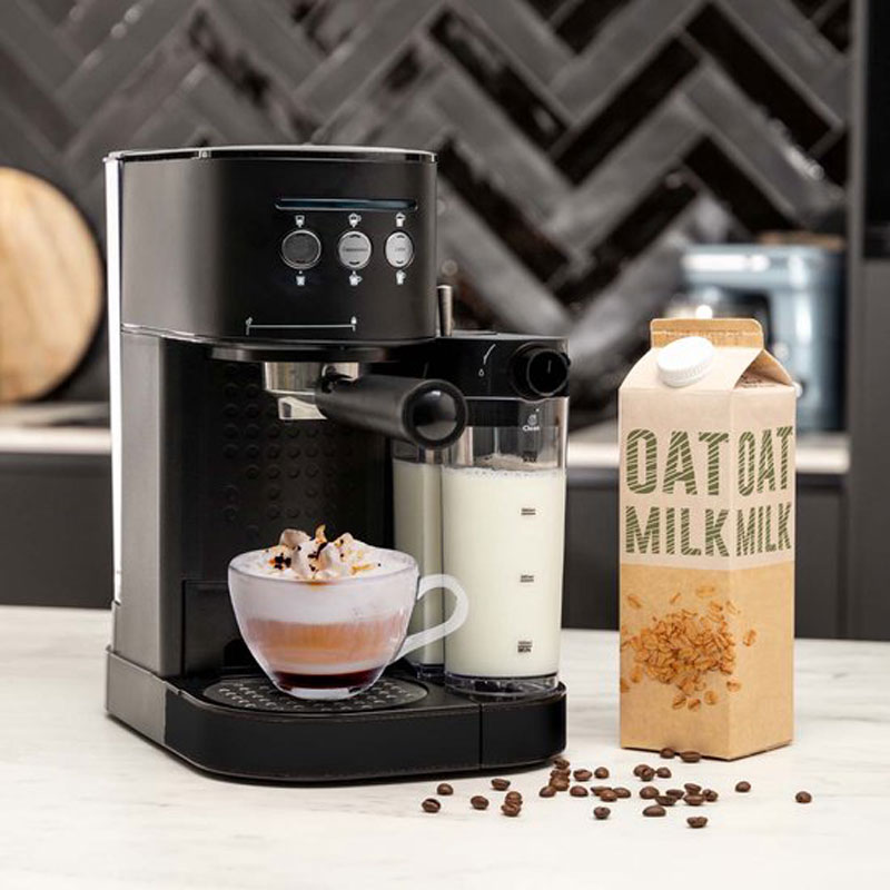 BluMill Koffiemachine - Pistonmachine - Incl. automatische melkschuimer - Mat Zwart