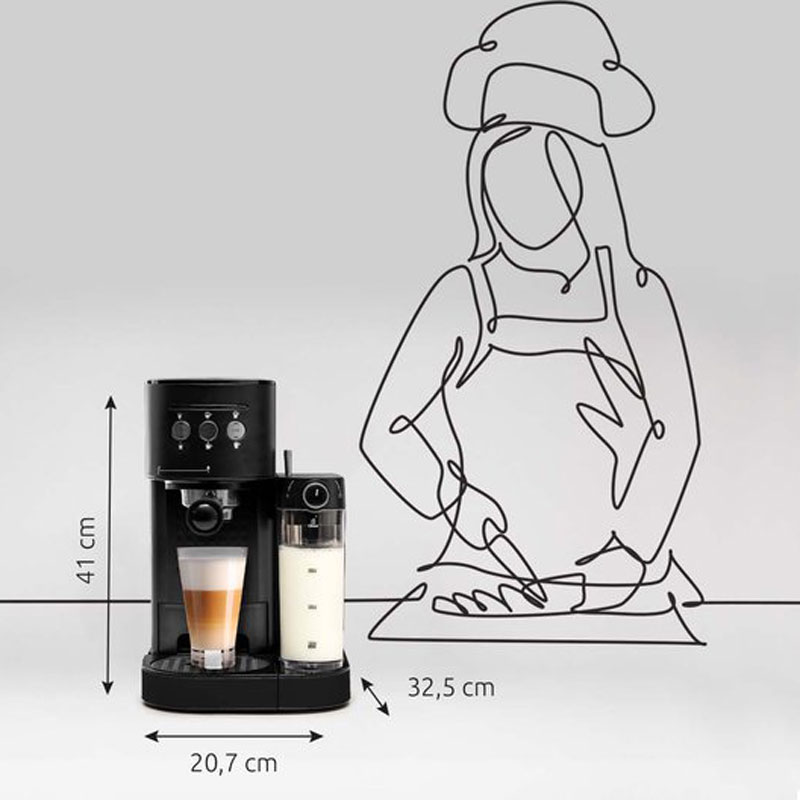 BluMill Koffiemachine - Pistonmachine - Incl. automatische melkschuimer - Mat Zwart