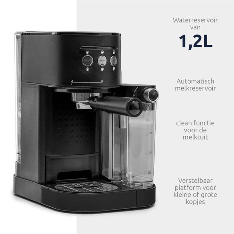 BluMill Koffiemachine - Pistonmachine - Incl. automatische melkschuimer - Mat Zwart