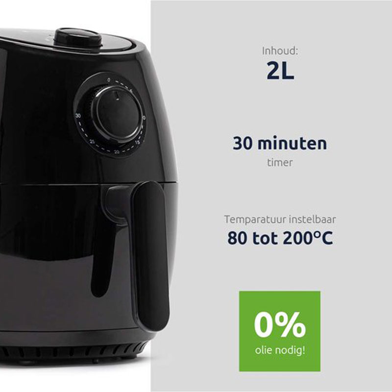 BluMill Mini Airfryer - Compacte Heteluchtfriteuse - Airfyer 2 Personen - 1000W - 2L