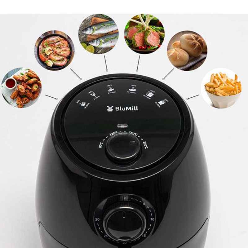 BluMill Mini Airfryer - Compacte Heteluchtfriteuse - Airfyer 2 Personen - 1000W - 2L