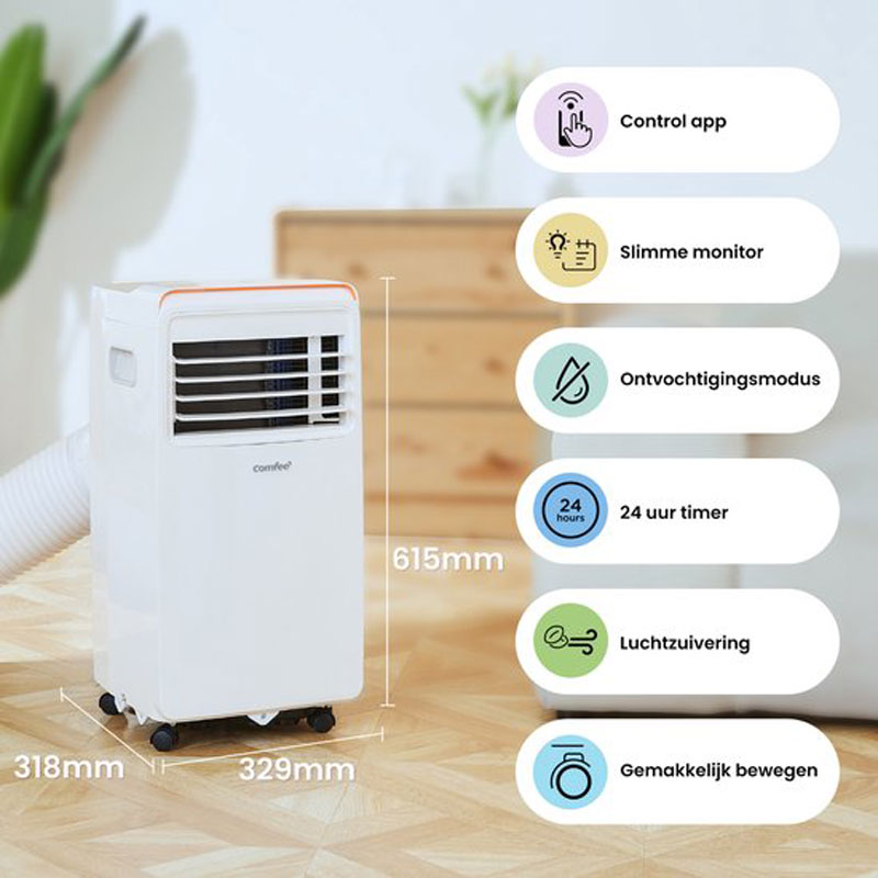 Comfee Mini Airconditioning met Mobiele APP - Geschikt voor Ontvochtiging - 9000 BTU - Geschikt voor Ruimtes tot 88m - Airconditioning Raamafdichting - HEPA-filter - Natuurlijk Koelmiddel - Geen Verwarmfunctie