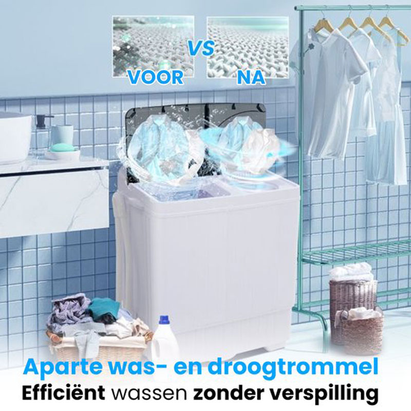 Costway XL Camping Washing Machine - Double Drum 6.5 kg Wash & 2 kg Spin Capacity - Compact Washing Machine - Student Washing Machine Black