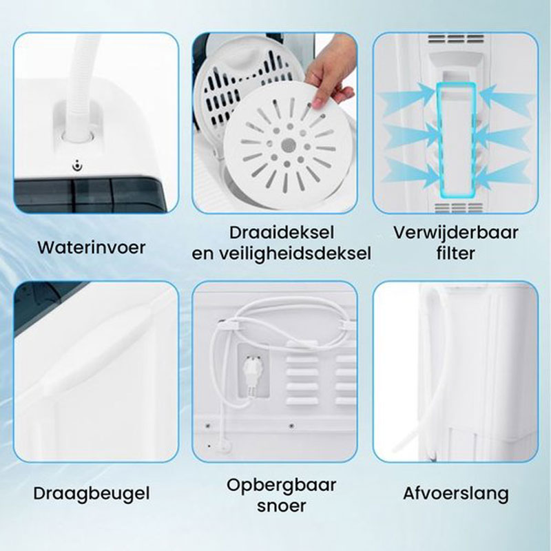 Costway XL Camping Washing Machine - Double Drum 6.5 kg Wash & 2 kg Spin Capacity - Compact Washing Machine - Student Washing Machine Black