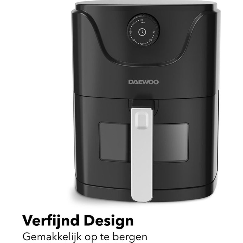 Daewoo DHFRYER2 Kleine Airfryer met Venster - Compacte Heteluchtfriteuse - Geschikt voor 1-2 personen - 2.5 Liter - Timer