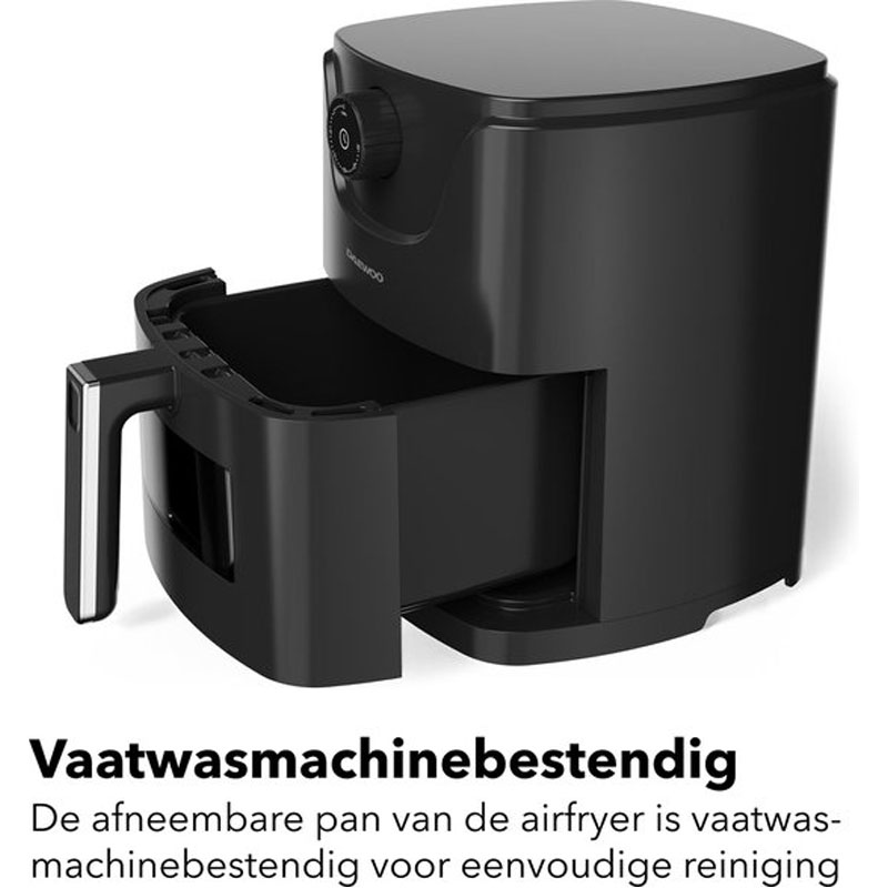 Daewoo DHFRYER2 Kleine Airfryer met Venster - Compacte Heteluchtfriteuse - Geschikt voor 1-2 personen - 2.5 Liter - Timer