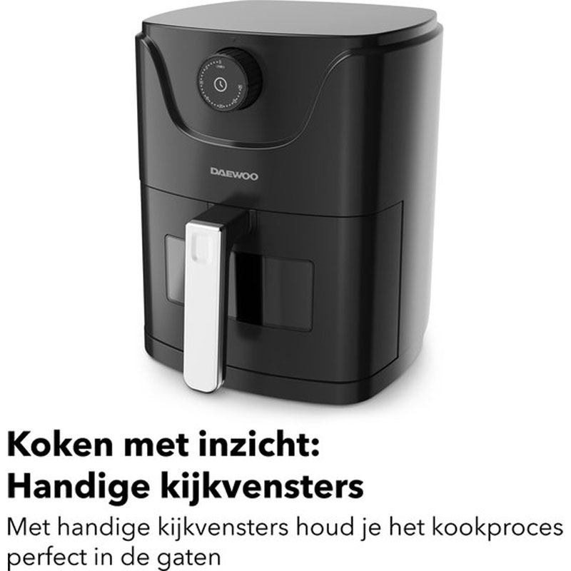 Daewoo DHFRYER2 Kleine Airfryer met Venster - Compacte Heteluchtfriteuse - Geschikt voor 1-2 personen - 2.5 Liter - Timer
