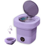 Delugo® Mini Wasmachine - Opvouwbaar - Met Centrifuge - Kleine Camping Wasmachine - Incl. Knijpers - 8L - Paars