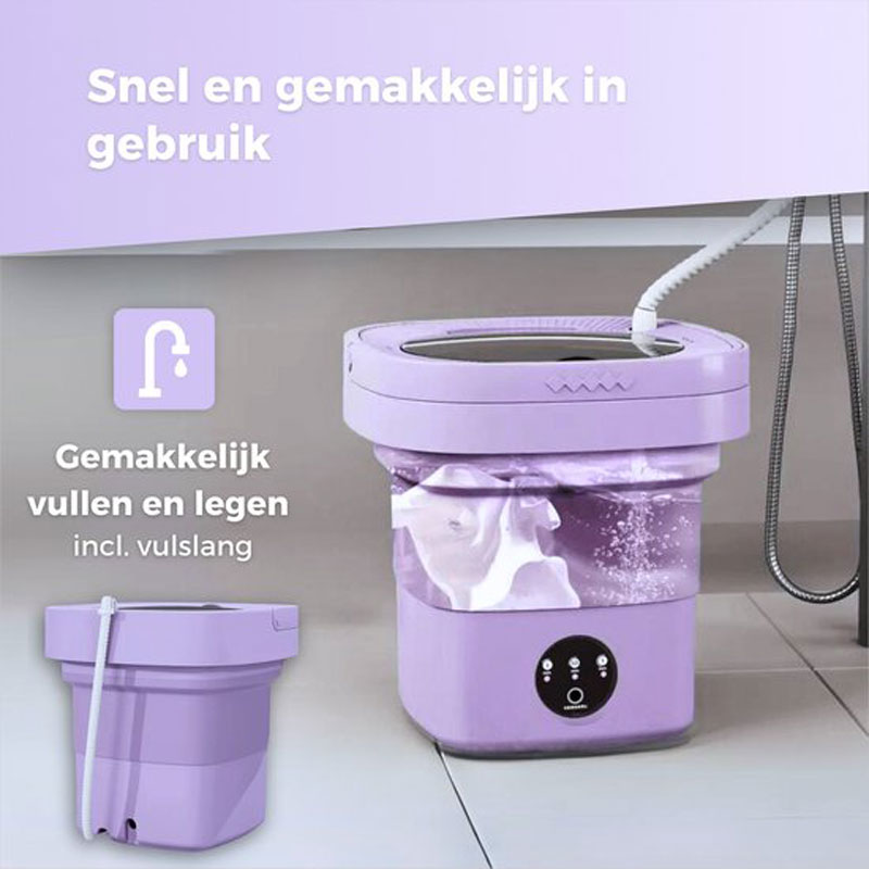 Delugo® Mini Wasmachine - Opvouwbaar - Met Centrifuge - Kleine Camping Wasmachine - Incl. Knijpers - 8L - Paars