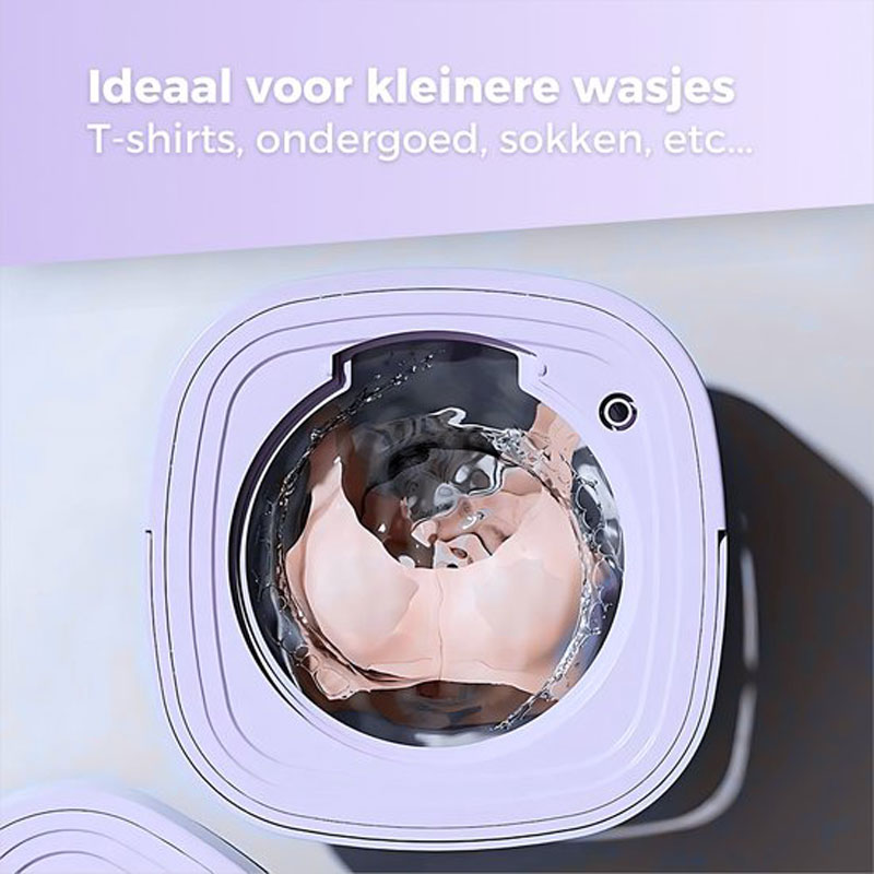 Delugo® Mini Wasmachine - Opvouwbaar - Met Centrifuge - Kleine Camping Wasmachine - Incl. Knijpers - 8L - Paars