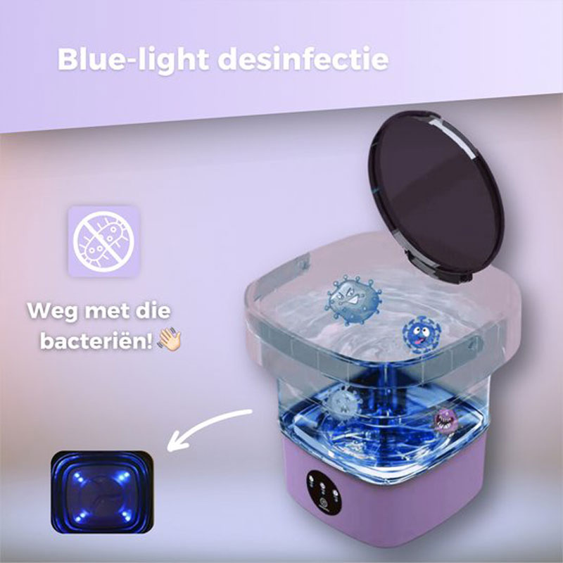 Delugo® Mini Wasmachine - Opvouwbaar - Met Centrifuge - Kleine Camping Wasmachine - Incl. Knijpers - 8L - Paars