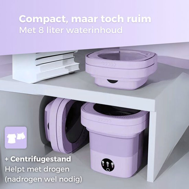 Delugo® Mini Wasmachine - Opvouwbaar - Met Centrifuge - Kleine Camping Wasmachine - Incl. Knijpers - 8L - Paars