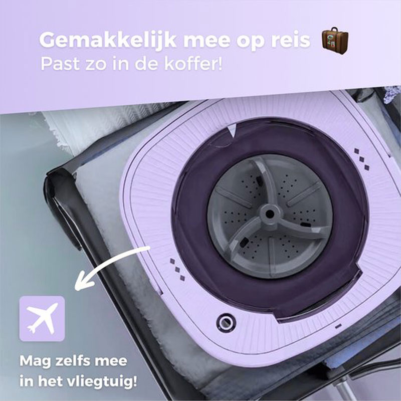 Delugo® Mini Wasmachine - Opvouwbaar - Met Centrifuge - Kleine Camping Wasmachine - Incl. Knijpers - 8L - Paars