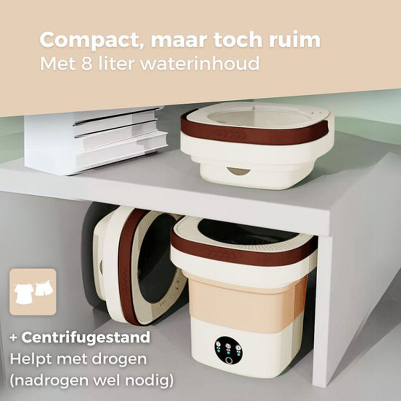 Delugo® Mini Wasmachine - Opvouwbaar - Met Centrifuge - Kleine Camping Wasmachine - Incl. Knijpers - 8L - Wit