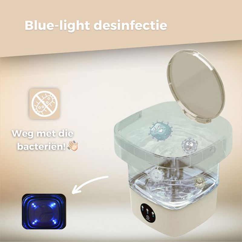 Delugo® Mini Wasmachine - Opvouwbaar - Met Centrifuge - Kleine Camping Wasmachine - Incl. Knijpers - 8L - Wit