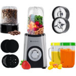 KitchenBrothers Smoothie Blender - 2-in-1 - Blender to Go - 4 Bekers - Smoothie Maker To Go - Mini Blender - Zilver