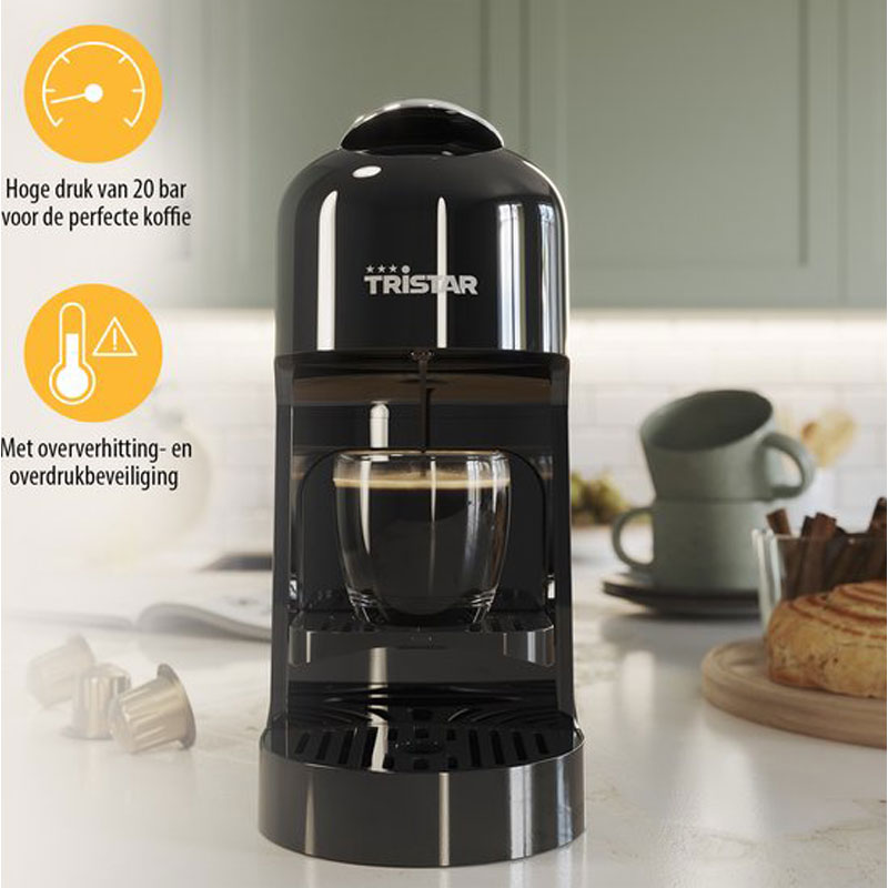 Koffiecupmachine Tristar CM-2300 - Compacte koffiemachine met ruime watertank - Capsule koffiezetapparaat - Geschikt voor camping gebruik - Zwart